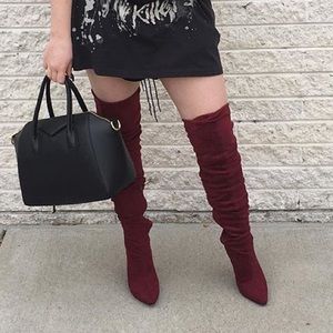 maroon over the knee boots